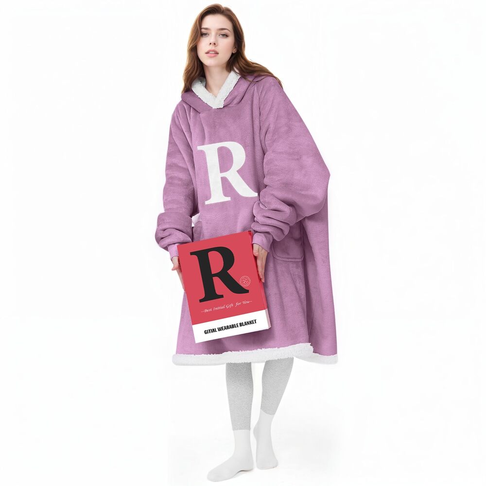 8358 Wearable Blanket Hoodie with Letter A-Z - Oversized Sweater Blanket